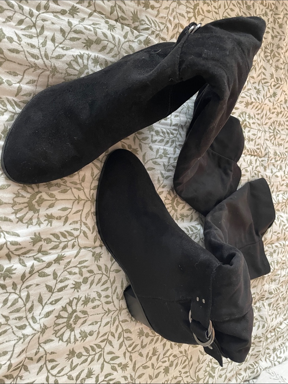 Women's Black Suede Over-the-Knee Boots with Buckle Detail
